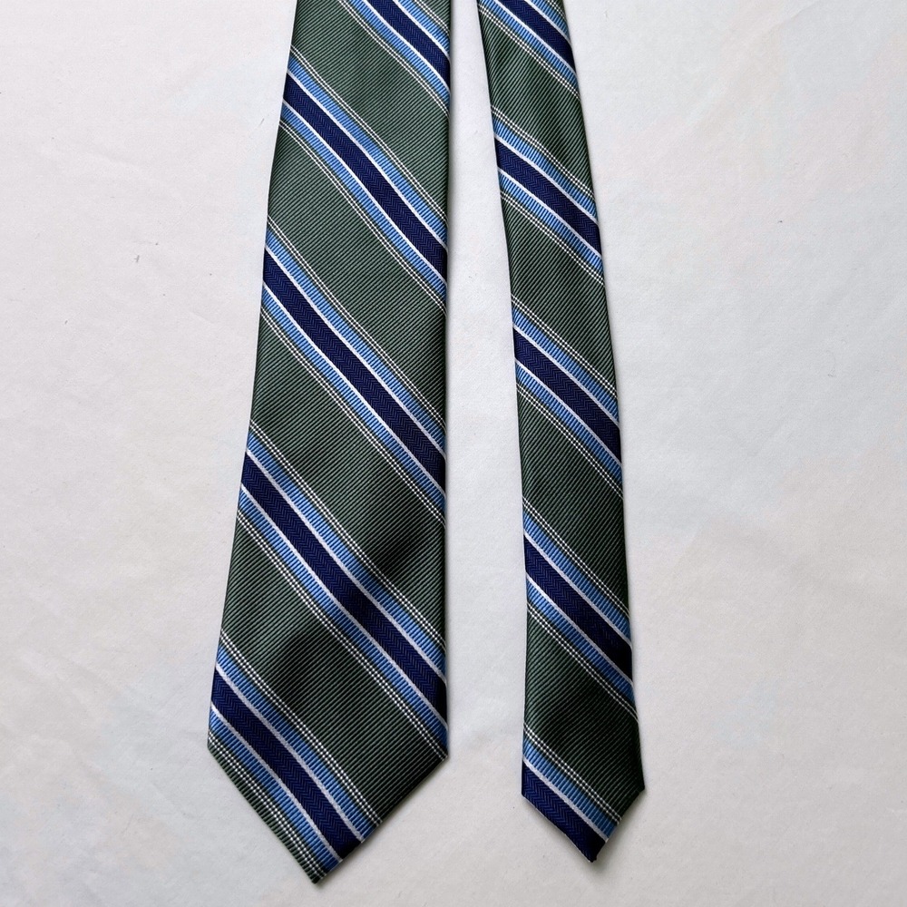 Jos. A. Bank Mens Traveler Stain Resistant Silk Striped Tie OS Green Blue Office